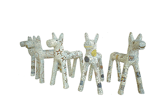 mosaic dog statues