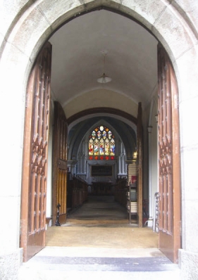 Open doors of Saint Columba's Church, photo copyright Jonathan Foley 2014